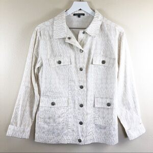 Michael Stars Cream White Boho Aztec Snap Up Top